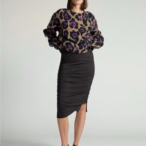 Ragdoll LA Black Draped Jersey Bodycon Midi Skirt